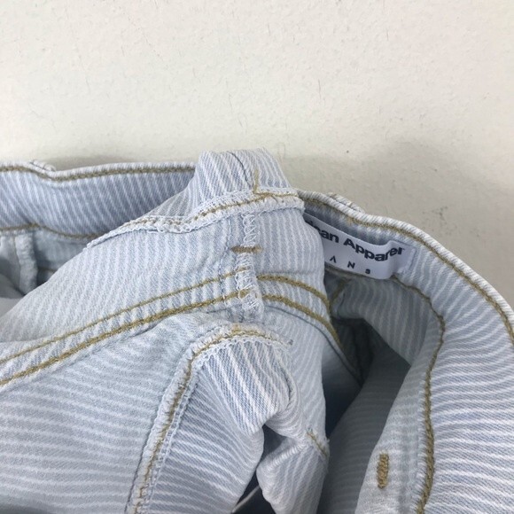 American Apparel High Waisted Striped Denim Jean Shorts Size 24 Light Blue Retro - Picture 15 of 15